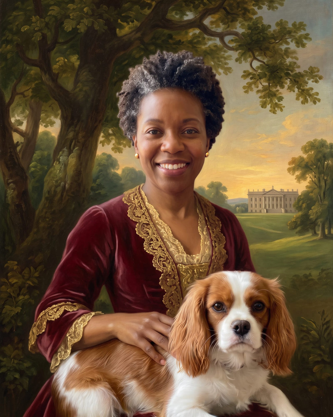 Woman and her dog (spaniel), Aristocratic Estate